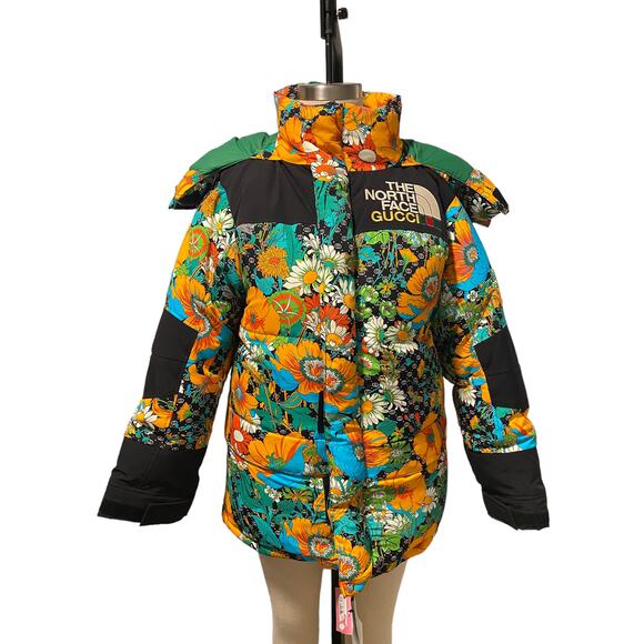 Gucci The North Face Printed Down Jacket Puffer Coat Floral GG Logo Small Womens - Picture 1 of 14